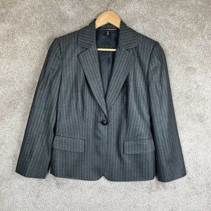 Linda Allard Ellen Tracy Jacket Womens 10 Petite Gray Stripe Wool Blend- 7923